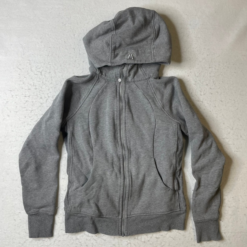 Lululemon Athletica Gray Full Zip Hoodie Jacket Womens Thumbholes‎ Cotton Blend